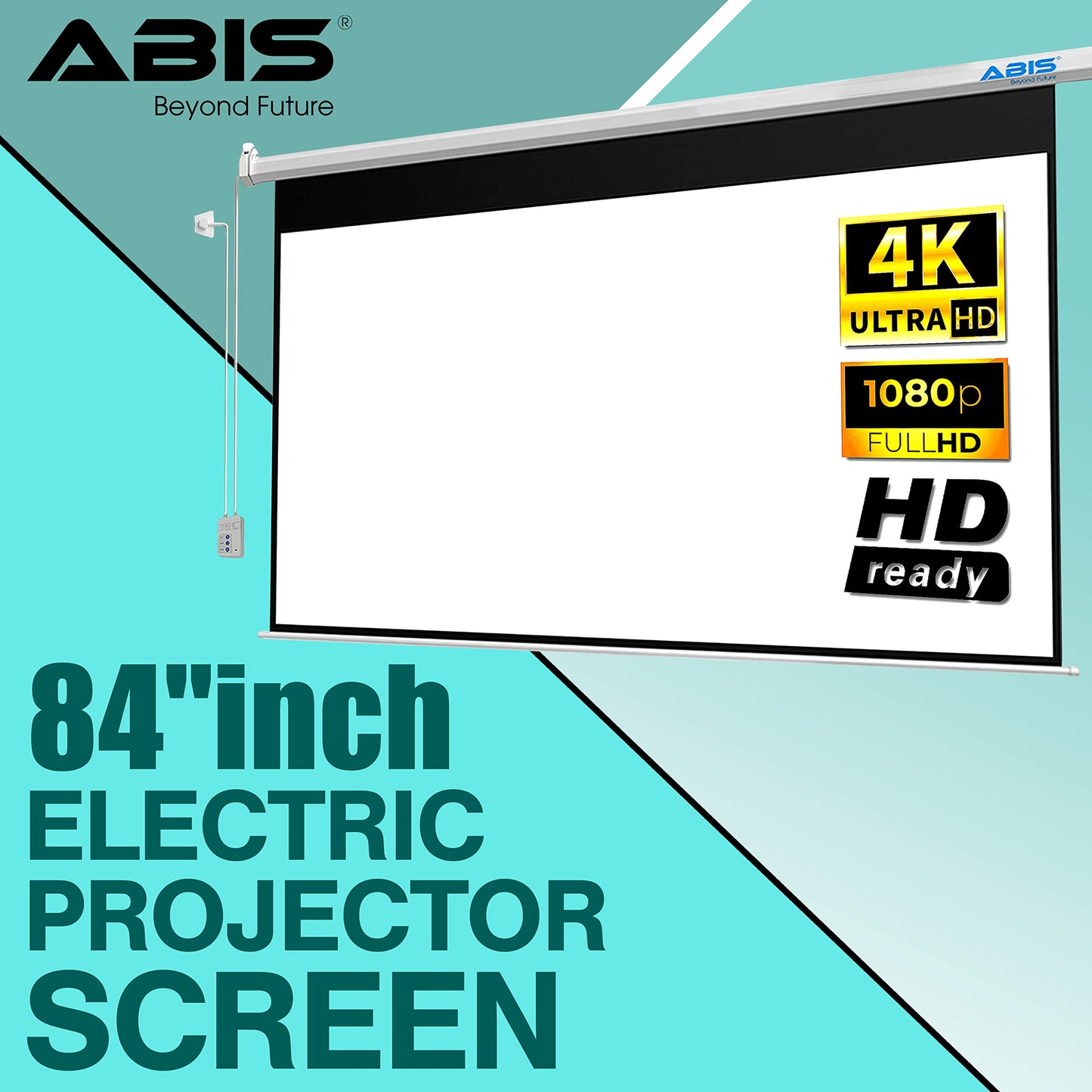 ABIS 84" Electric Motorised Projector Screen | Support 16:9 Aspect Ratio Resolution FHD, 2K to 8K | Perfect for Meeting, School, Home, Theatre, Cinema Indoor