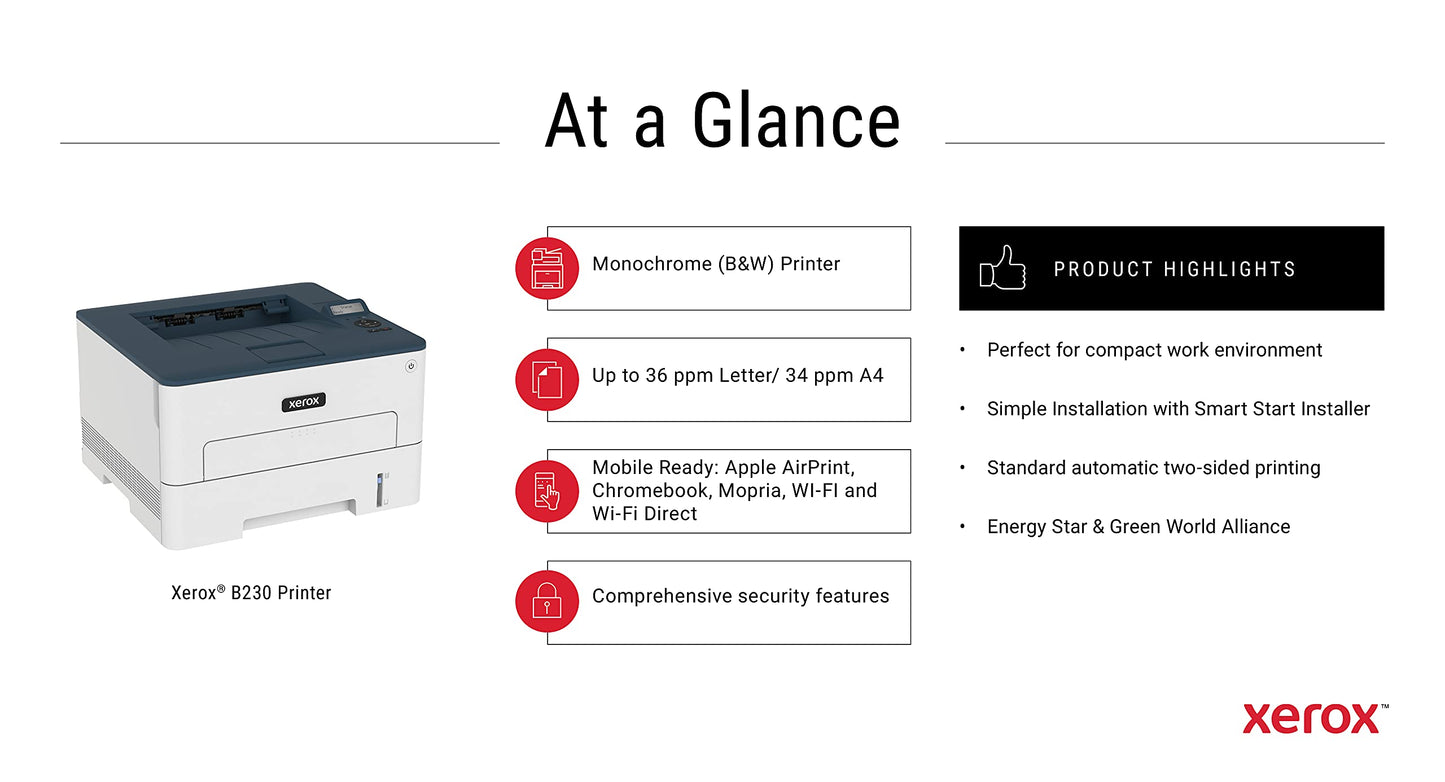 - Xerox B230dni A4 34ppm Black & White Wireless Laser Printer.