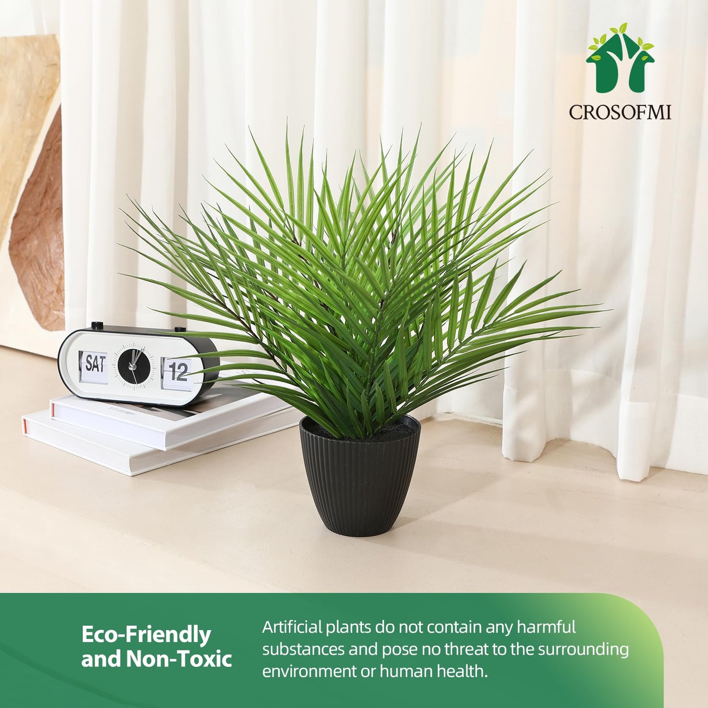 CROSOFMI Artificial Plants Areca Palm 35cm Fake Tropical Tree Faux Plants for Indoors and Outdoors Artificial Foliage and Plastic Pot for Party Office Home House Decorations (1 PACK)