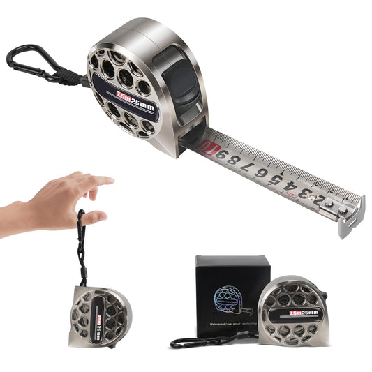 Alftek Titanium Tape Measure, Nickel Plated Tape Measure, Hollow Measuring Tape Industrial Grade Waterproof, Rust and Corrosion Resistant Steel Tape (7.5m 25mm)