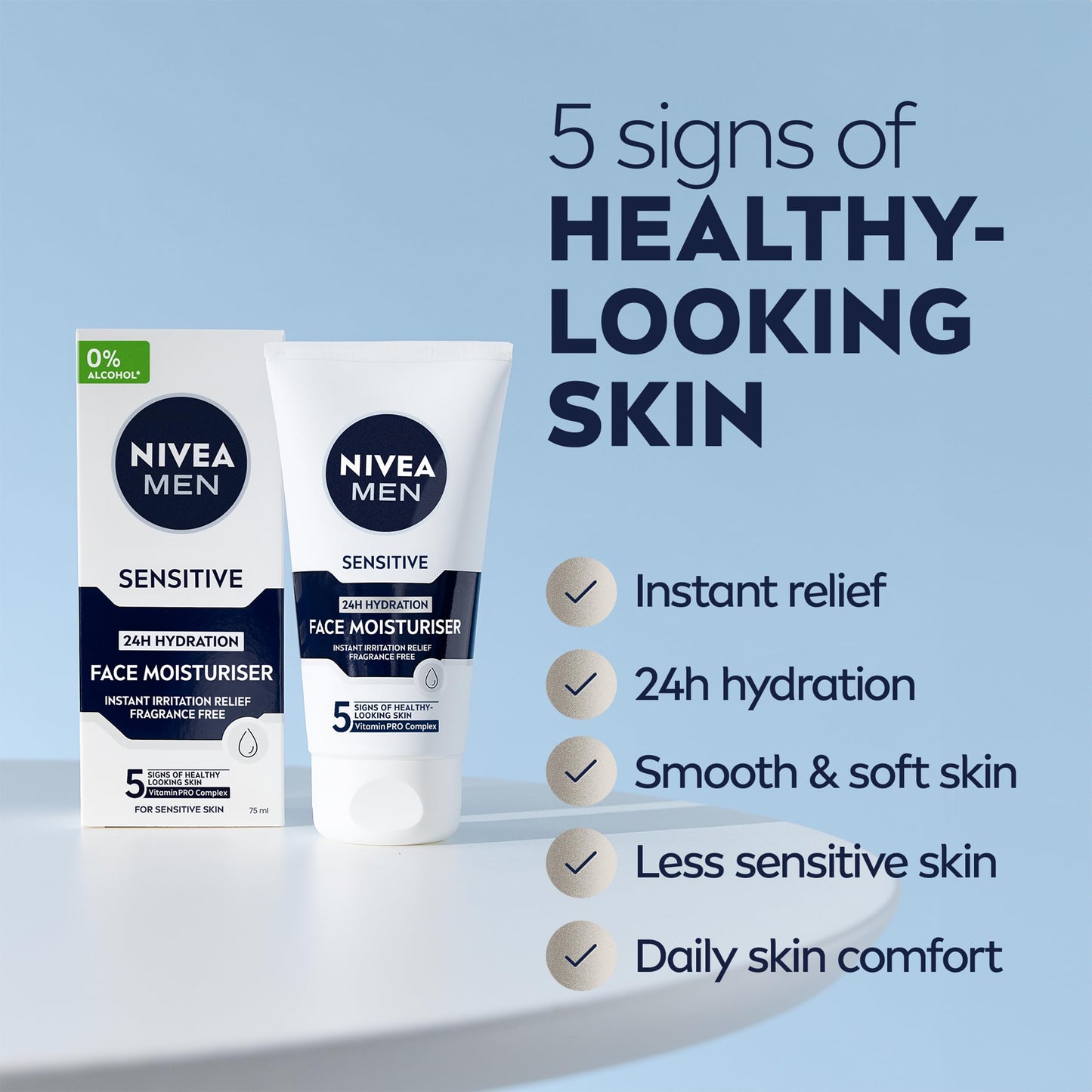 - NIVEA MEN Sensitive Face Moisturiser | (75ml) | Men's Moisturiser with 0% Alcohol -