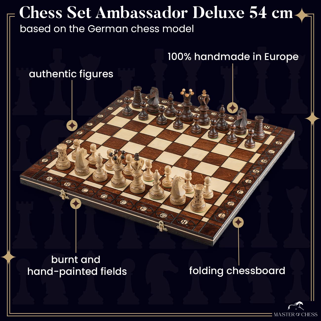 - Master of Chess Exclusive AMBASSADOR DELUXE 54cm / 21in | Premium Quality Wooden Chess Set -