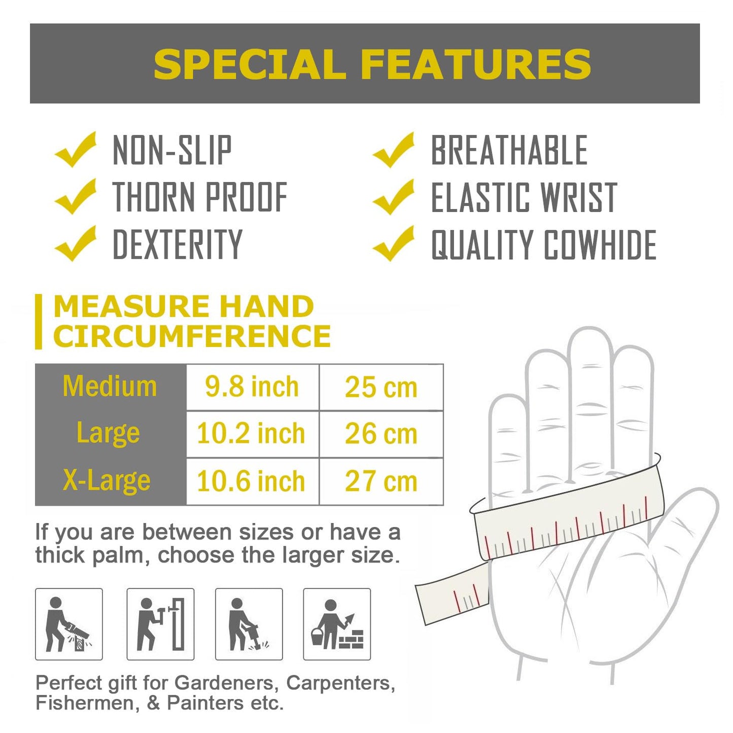 - EINSKEY Gardening Gloves | Tough Thorn Proof Leather Safety Work Gloves | Heavy Duty Rigger Protective Gloves with Strong Grip -