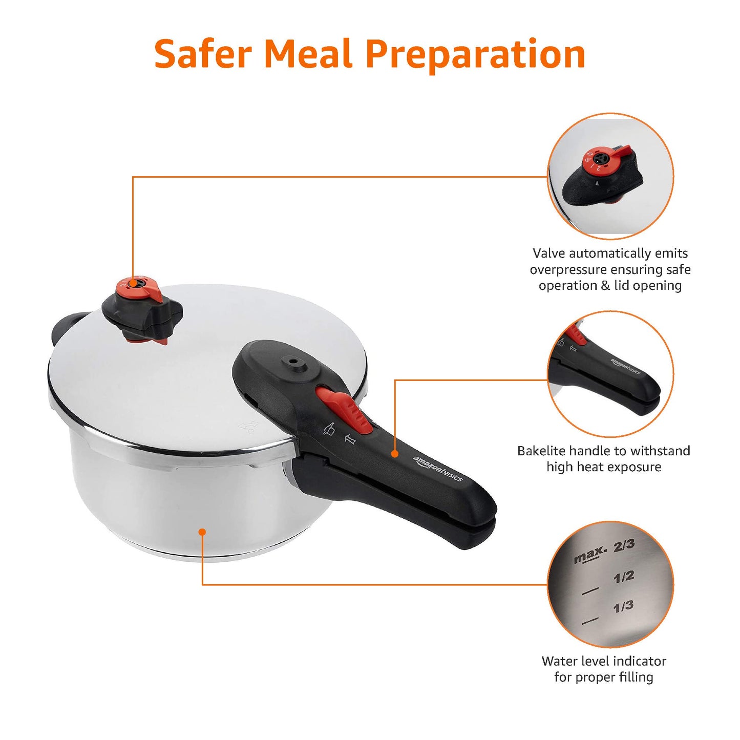 Amazon Basics Stainless Steel Pressure Cooker, 4 Litre, Silver