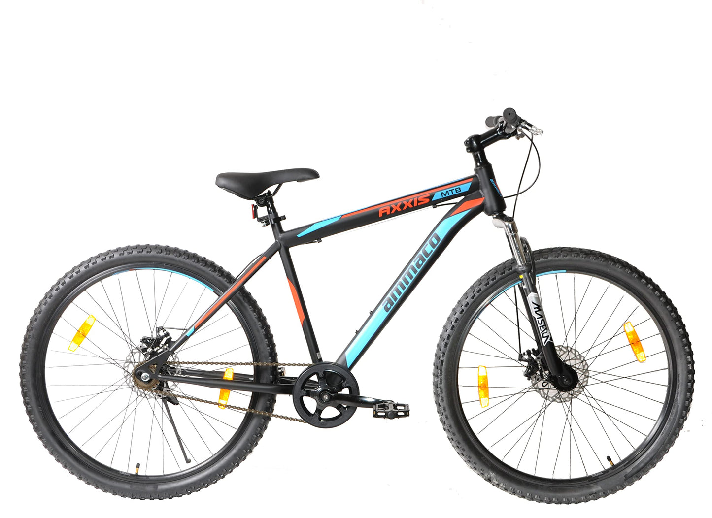 Ammaco Axxis Single Speed Bike Mens Mountain Bike 650b 27.5" Wheel MTB Disc Brakes Front Suspension 19" Frame Black/Blue/Red