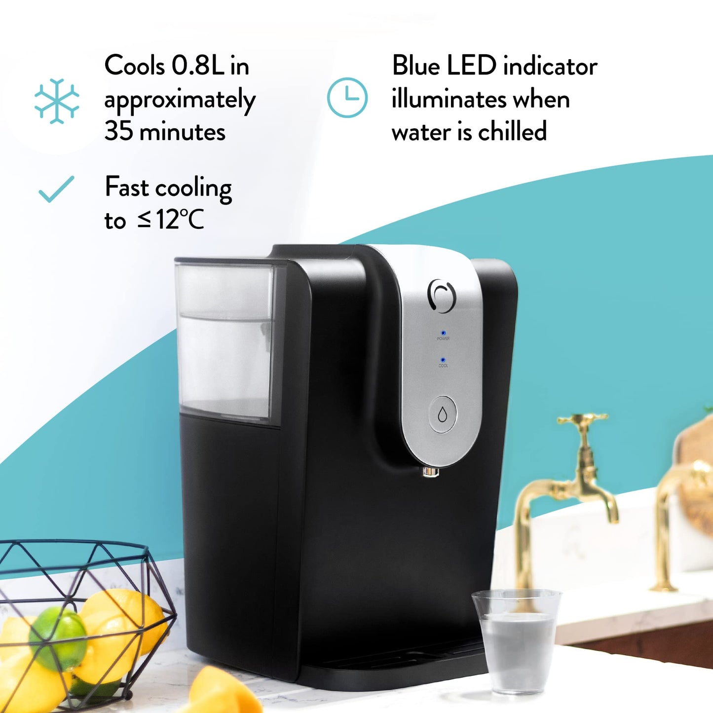 Aqua Optima Lumi Chilled Filtered Water Dispenser – 8.2L Total Capacity & 1 x 30 Day Evolve+ Water Filter Catridge for Reduction Of Microplastics, Chlorine, Limescale & Other Impurities