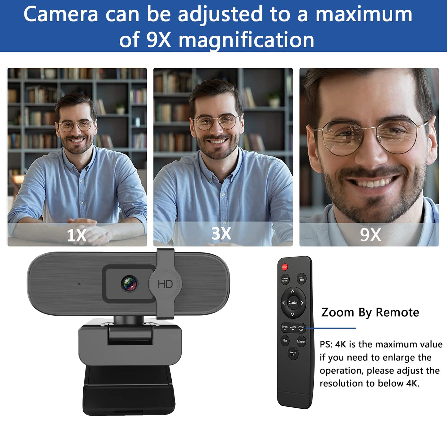 - Nolansend 4K Webcam for PC | Auto-zoom | Remote Control -