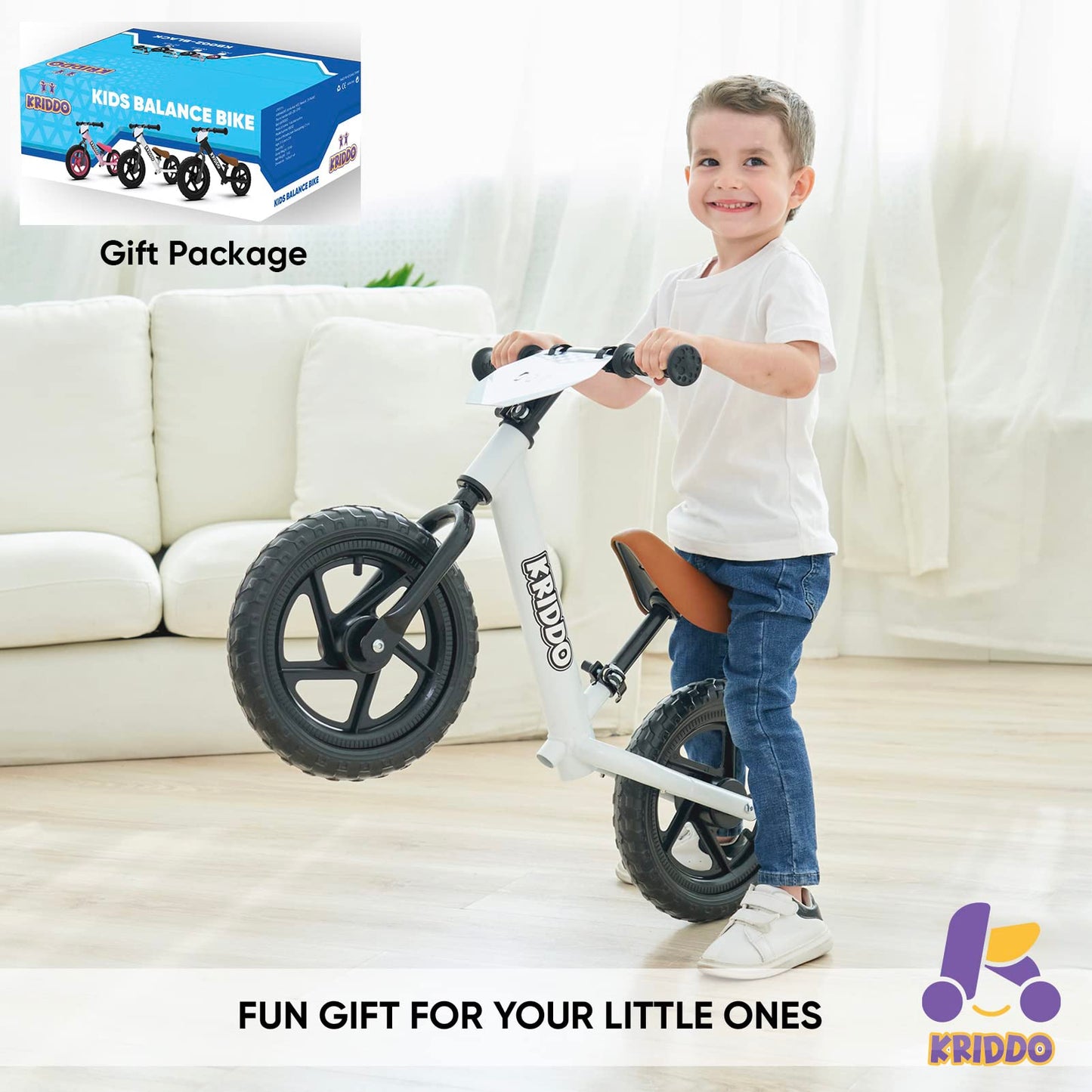 - KRIDDO Toddler Balance Bike | Age 18 Months to 5 Years Old | 12 Inch Push Bike -