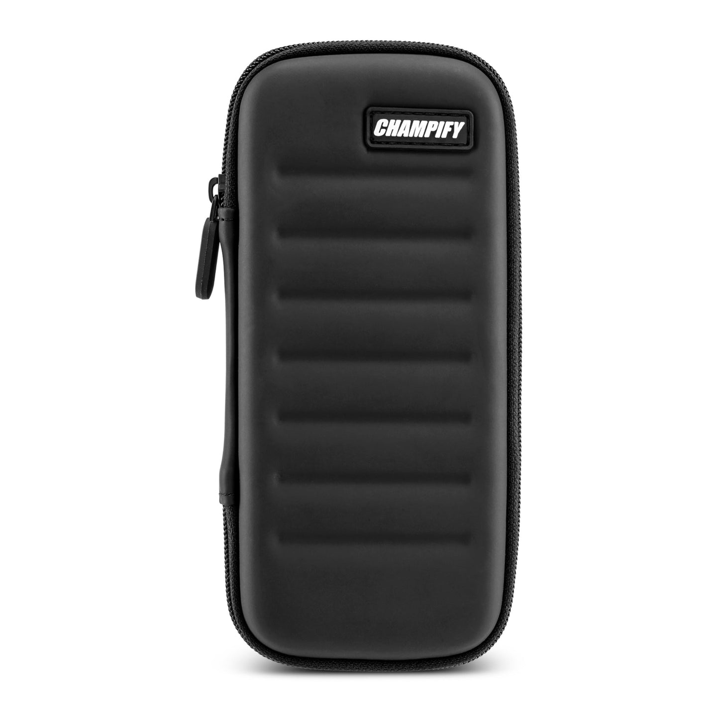 Champify® Black dart case with holder system to prevent the darts from slipping | Hard case for protection for 3 steel darts or soft darts & many pockets for dart flights & other accessories
