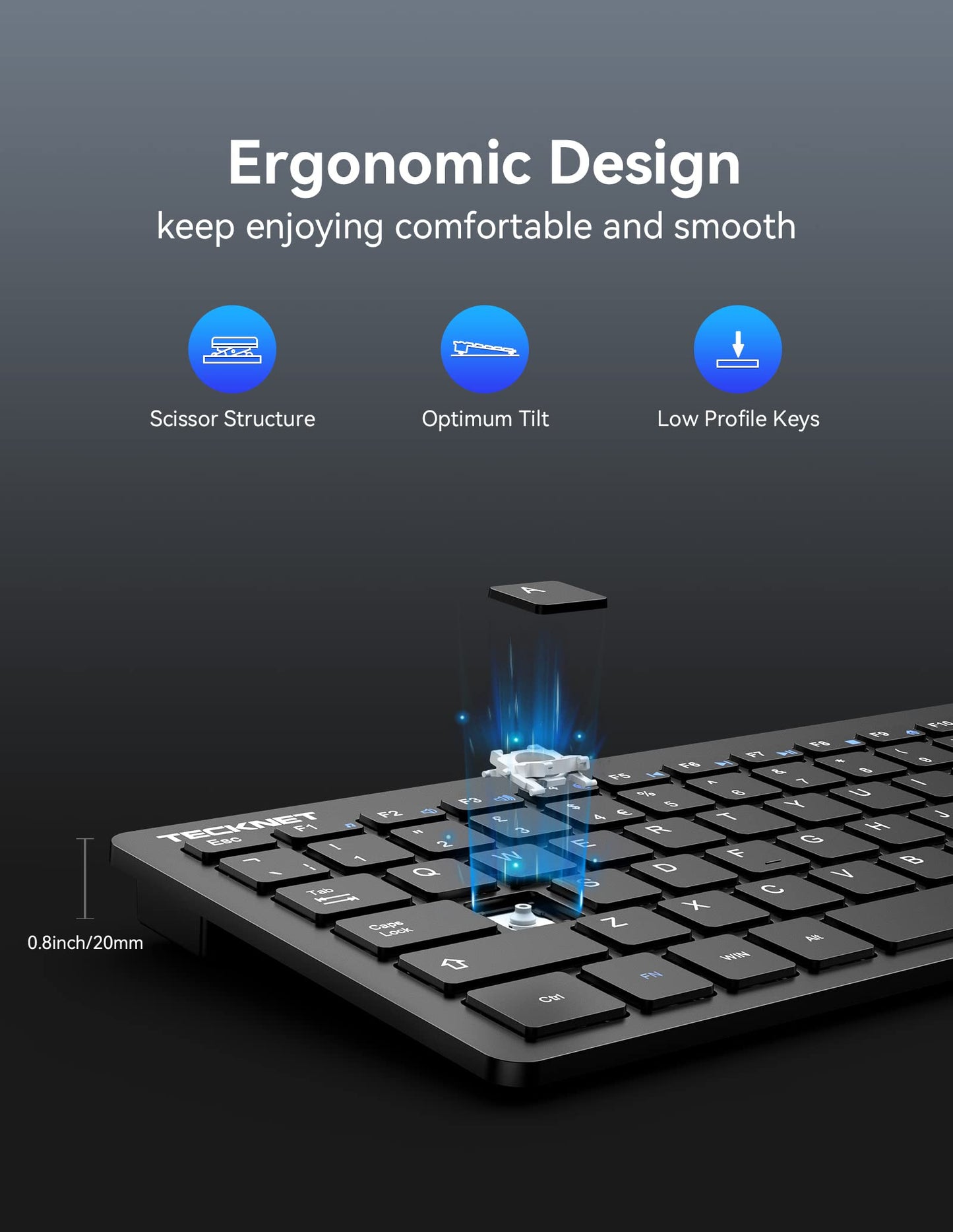 - TECKNET 2.4G Wireless Keyboard |Windows/Chrome OS | UK Layout Compact -