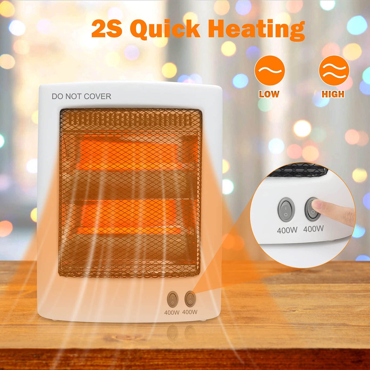 - SONBION Infrared Heater | 800W Halogen Heater with 2 Heat Settings -