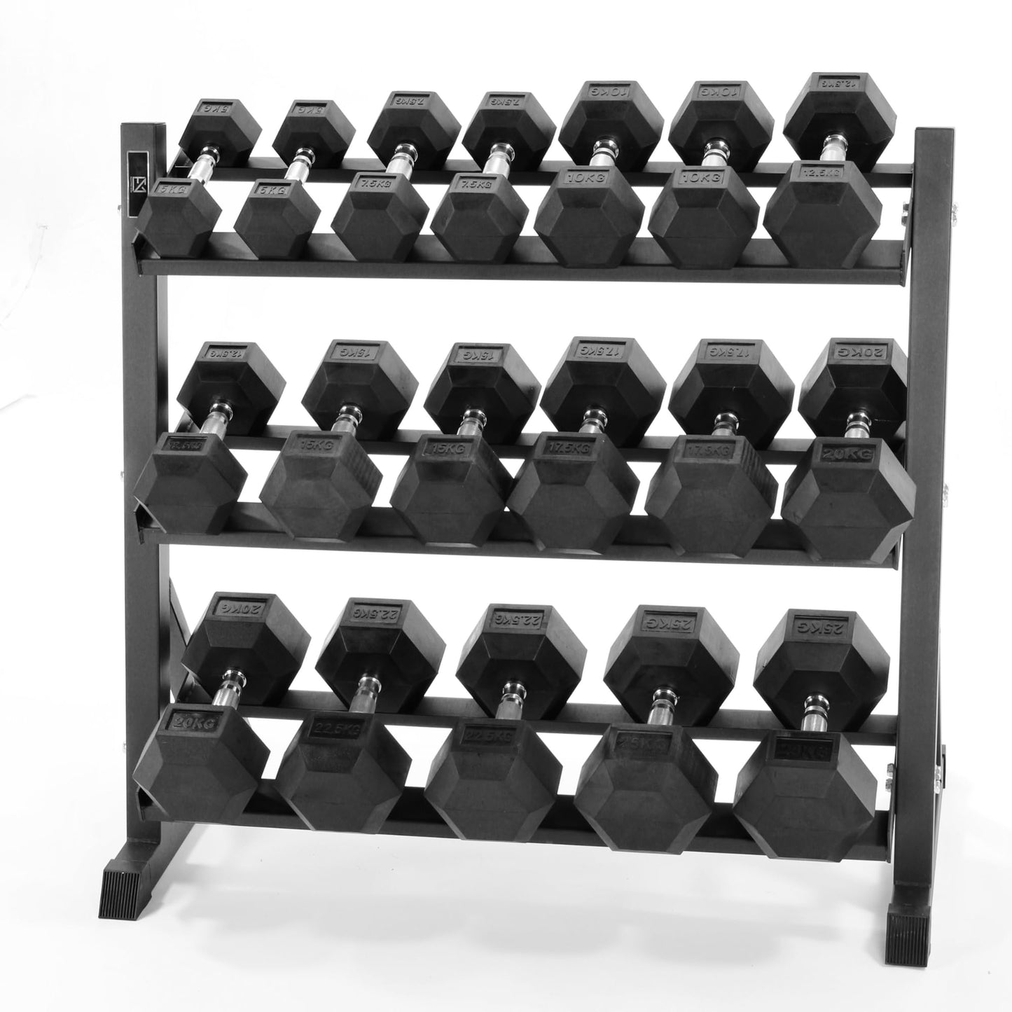 - Equipped Gym | Weights Dumbbells Set | Horizontal 3 Tier Rack Stand -