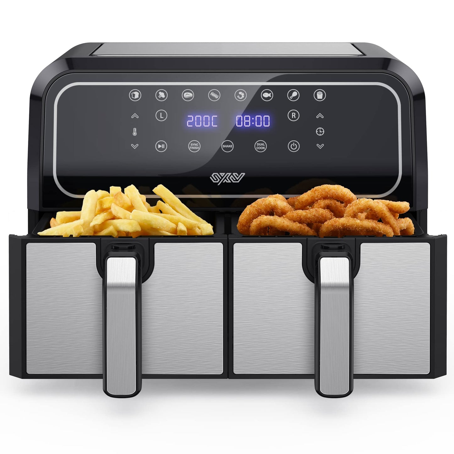 - Innsky Dual Zone Hot Air Fryer Double Chamber 8L | 8 Programmes Hot Air Fryer | Double Air Fryer | 2 Baskets -