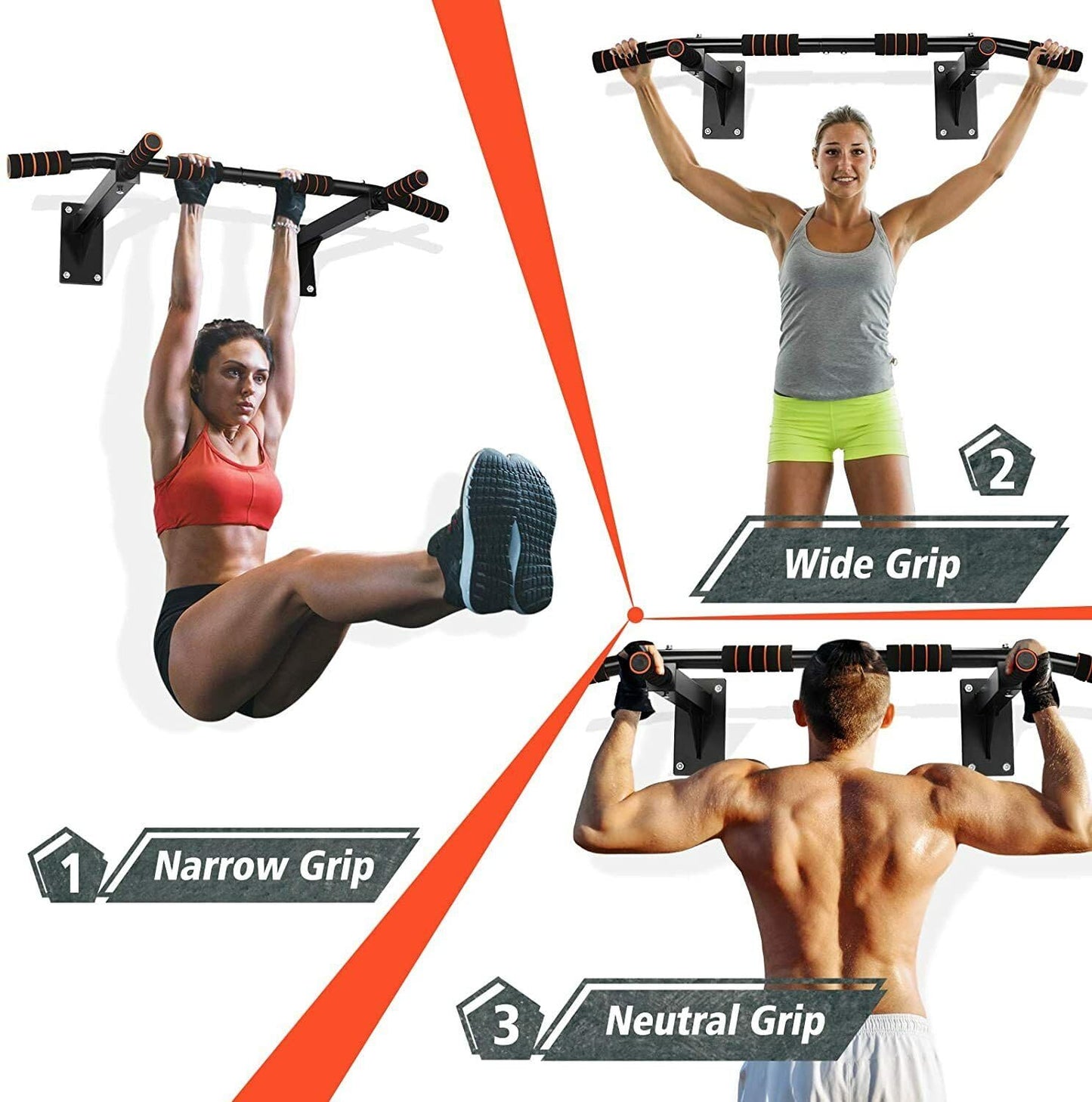 - FK Sports Pull Up Bar | Wall Mounted Pull-Up Bars | 3 Foam Padded Hand Grips -