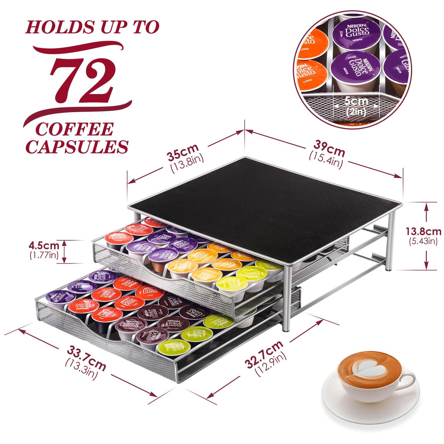 - Myiosus Dolce Gusto Pod Holder - 2 Tier Coffee Capsule Storage Drawer for 72 Pods -