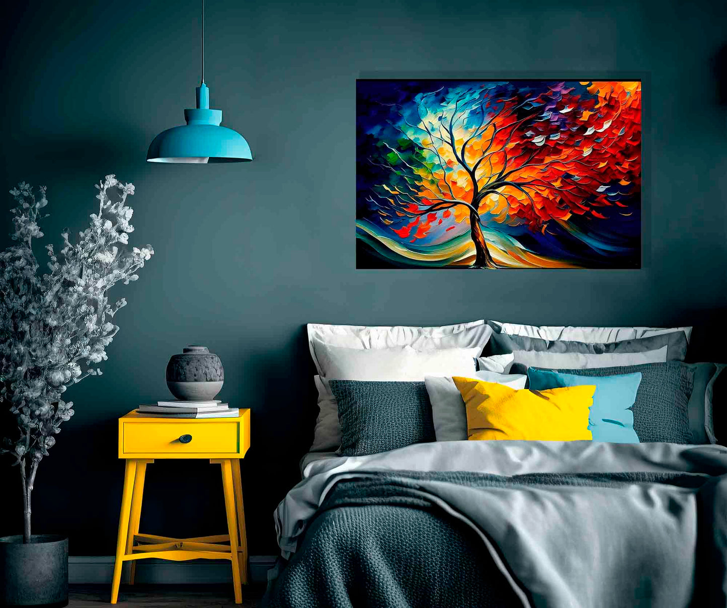 Artley Prints - Colourful Tree Of Life in the Wind Canvas Wall Art Prints | Abstract Pictures | Framed and Ready to Hang for Living Room Extra Large 101 x 76cm (40 x 30 inches)