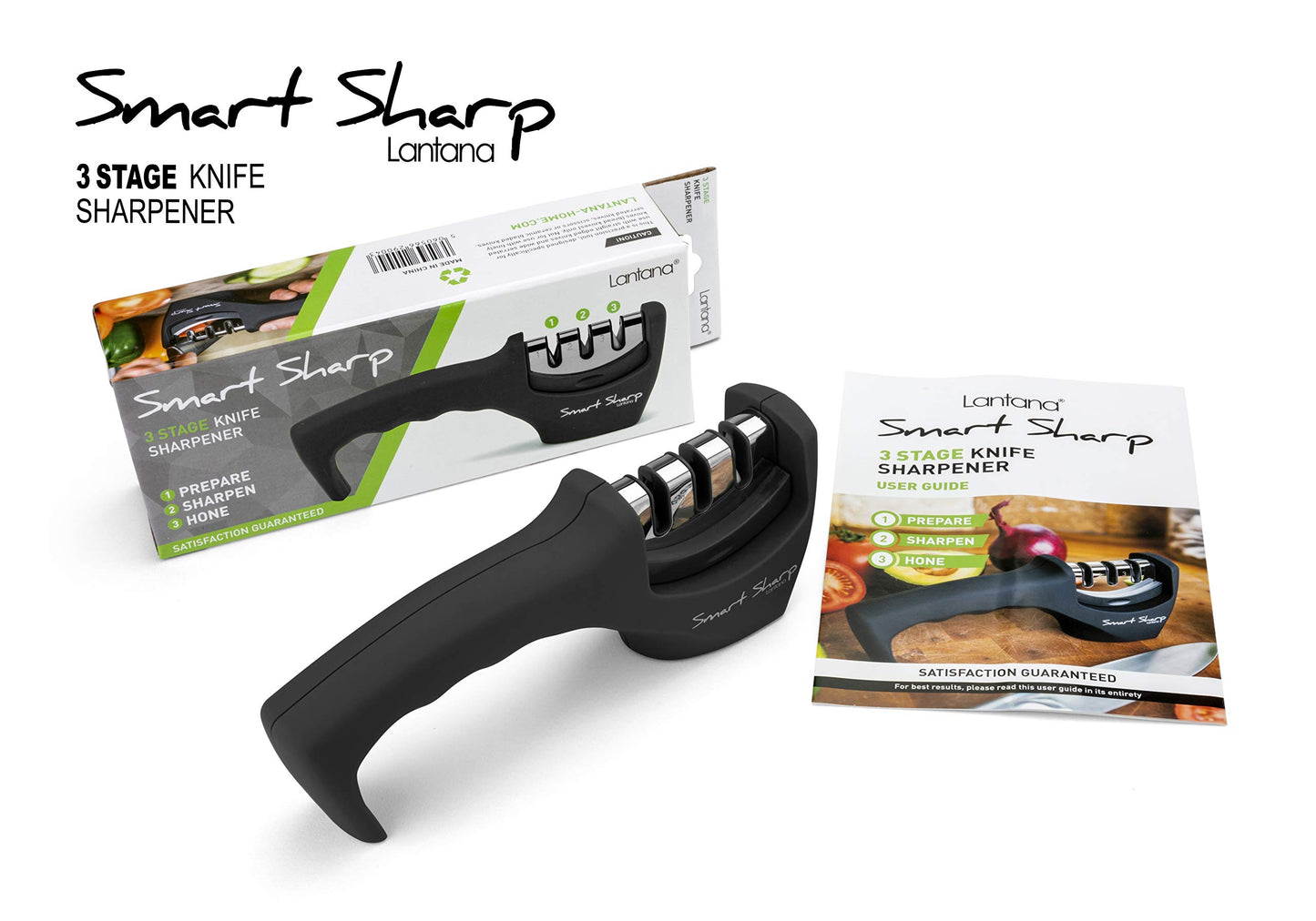 - Lantana Smart Sharp Knife Sharpener | Professional 3 Stage Manual Sharpener For Sharpening Kitchen Knives -