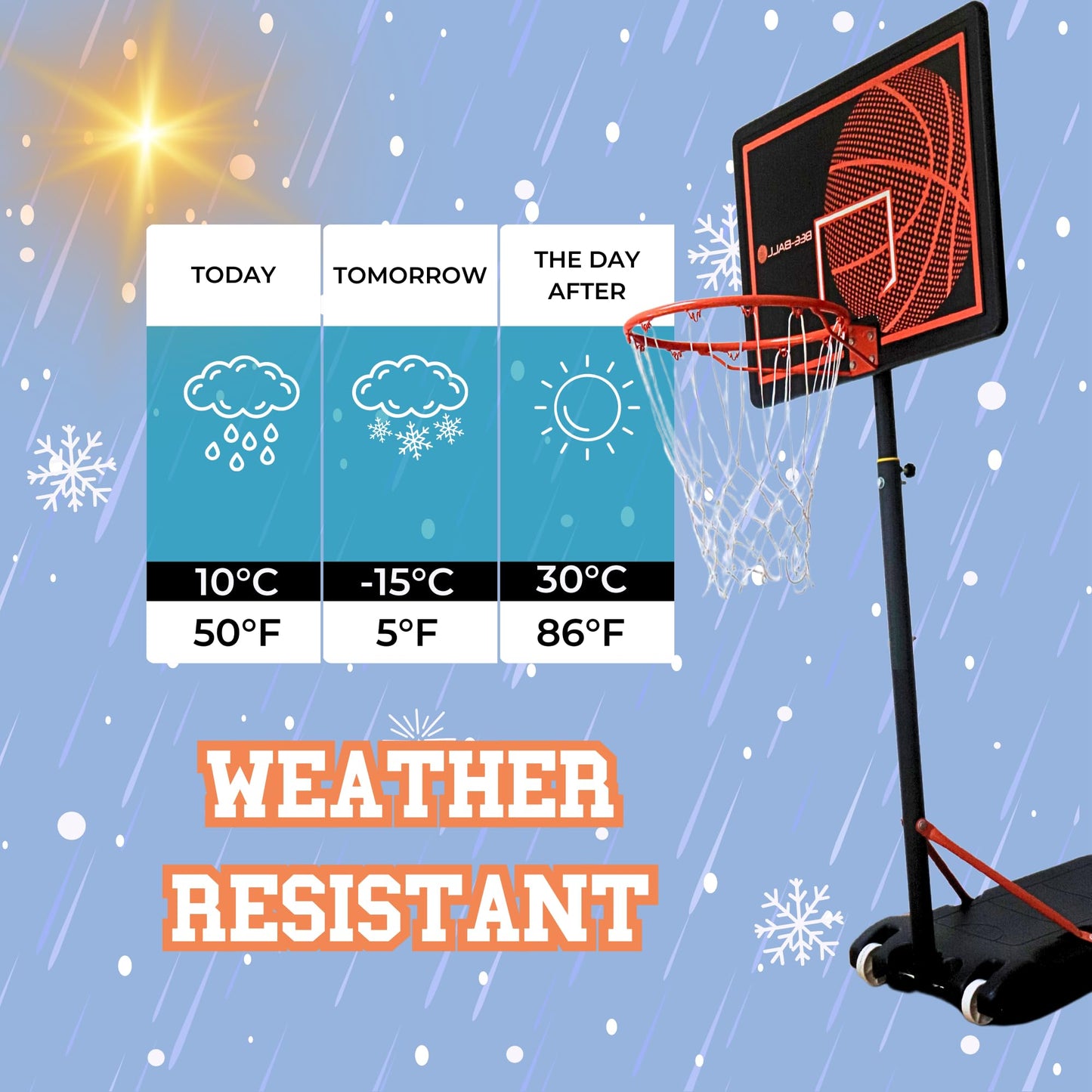 Bee-Ball BB-05 Adjustable Basketball Hoop (Basketball Stand) (5.2 ft -6.8 ft)