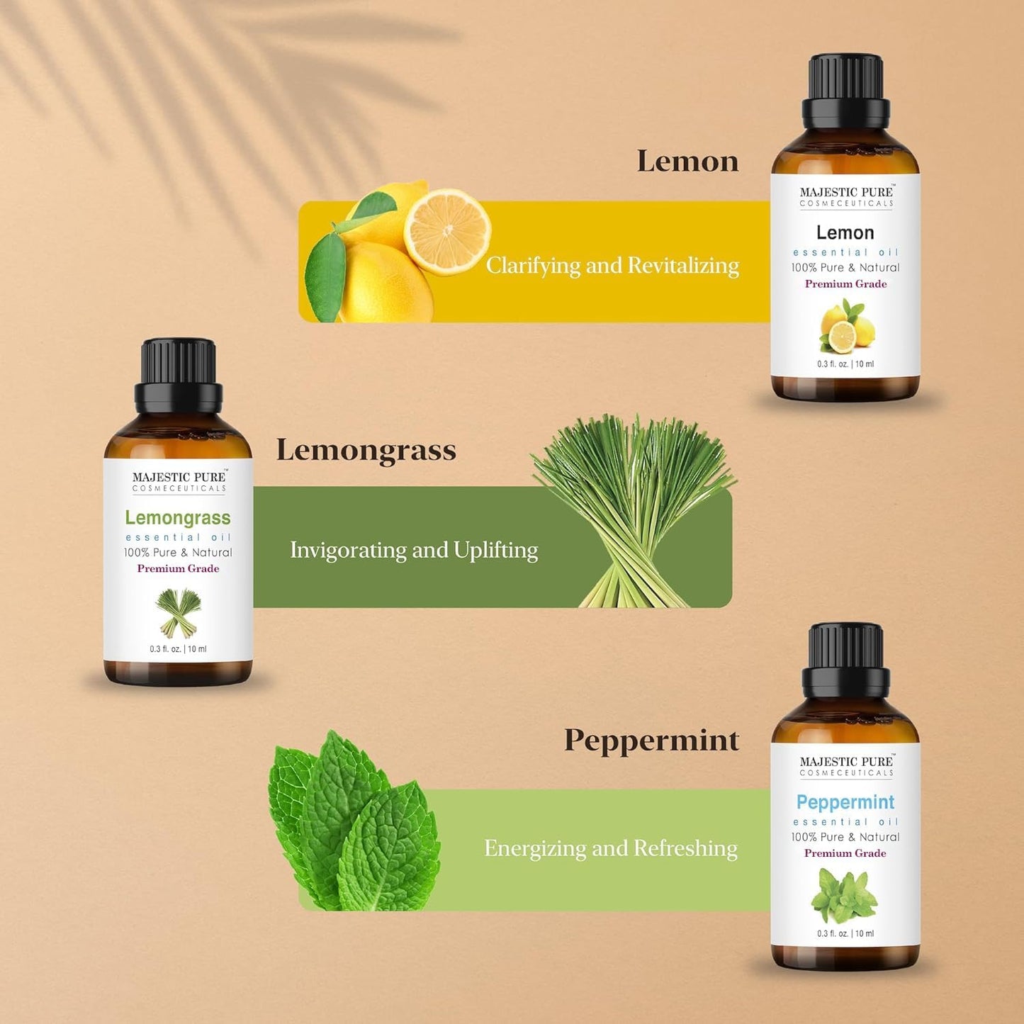 - Majestic Pure 100% Pure Essential Oils Set - 6 x 10ml (Peppermint, Lavender, Eucalyptus, Frankincense, Lemongrass, Lemon) for Diffusers, Aromatherapy, Candles, Humidifiers -