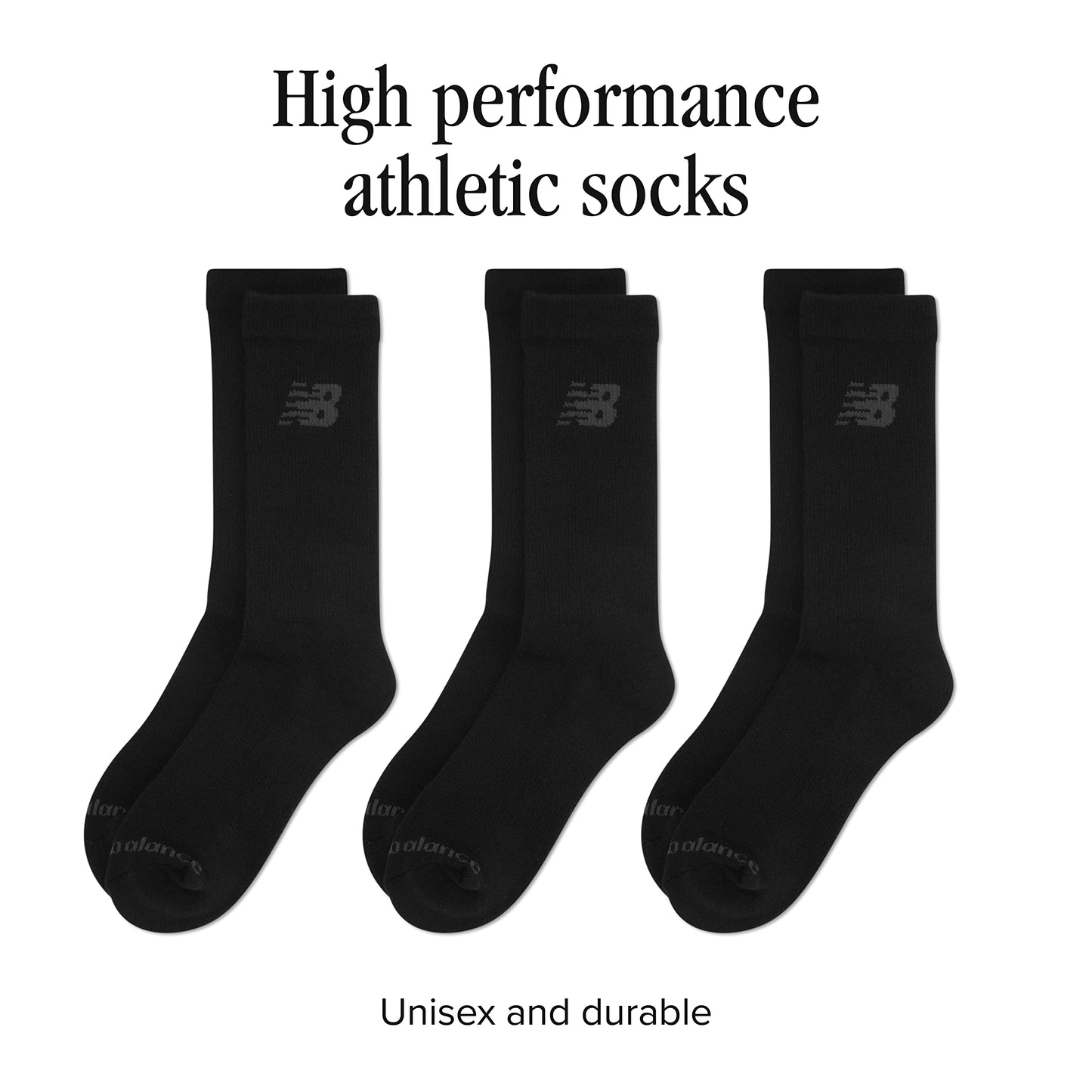 - New Balance Unisex 3 Pack Crew Socks | Black -