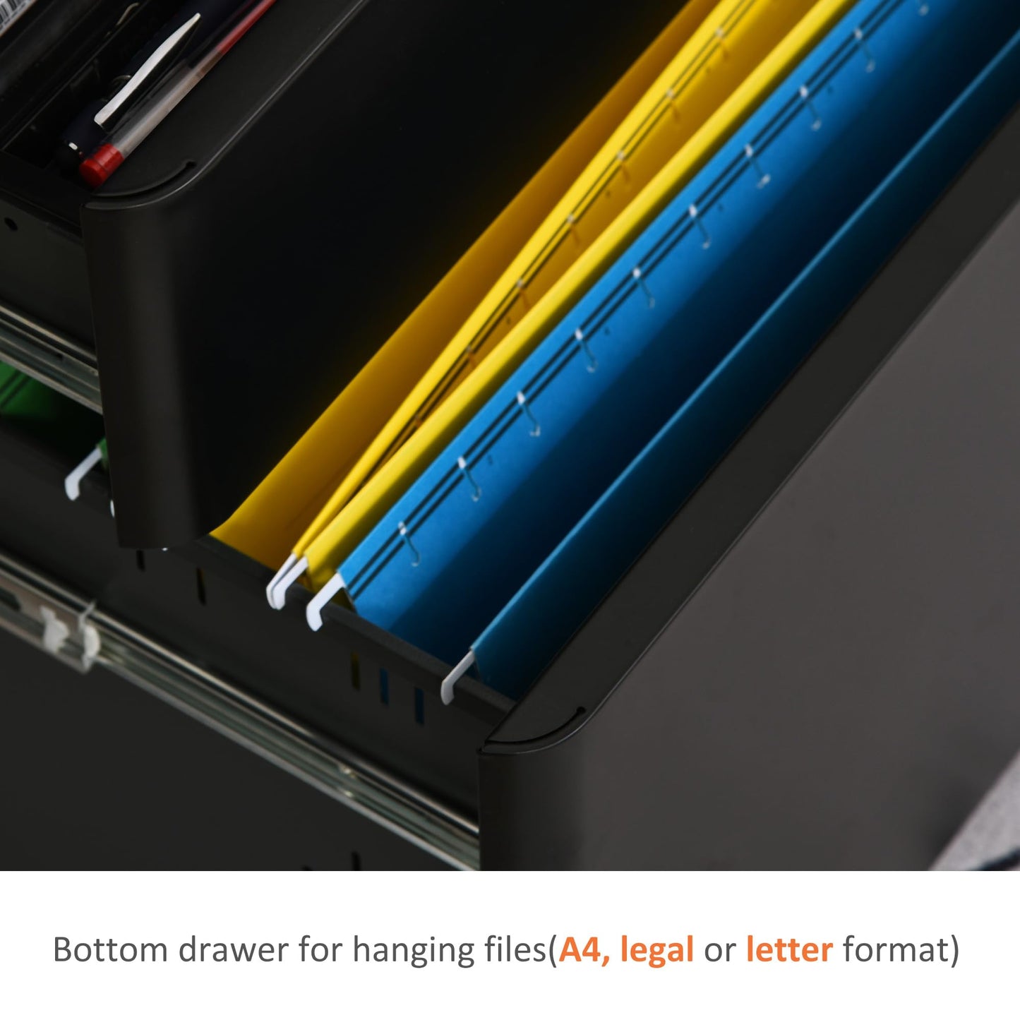 - Vinsetto Lockable File Cabinet with 3 Drawers, Steel Rolling Filing Cabinet with 5 Wheels -