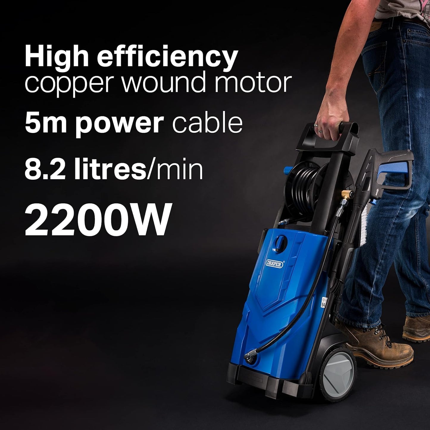 - Draper 165Bar Electric High Powered Pressure Washer | 2393Psi Jet Wash | 2200W Power Washer | Home Car Driveway and Patio Cleaning | 6m Hose Length | Accessories Included | 98677 -