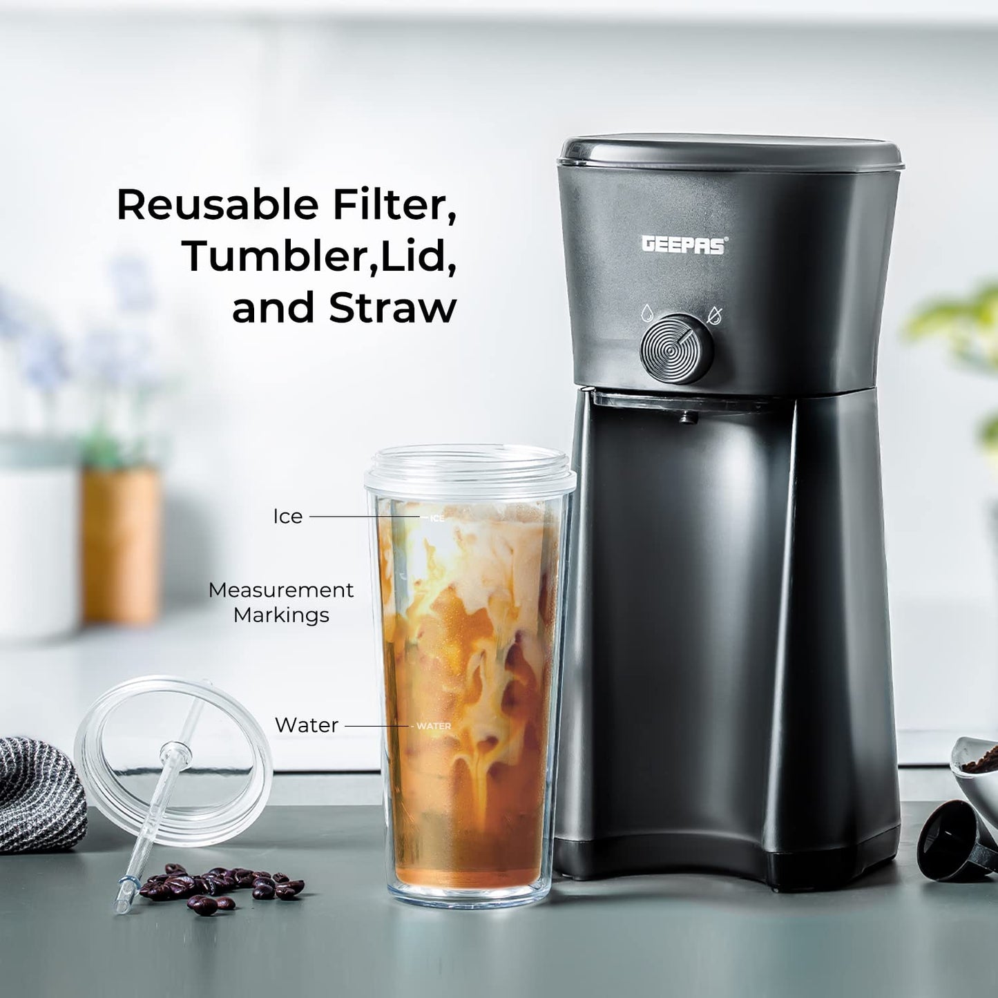 - GEEPAS 700W Ice Tea & Coffee Maker | Brews Iced Coffee | 600ML | Enjoy Iced Coffee Maker, Café Mocha Anytime in 4 Mins -