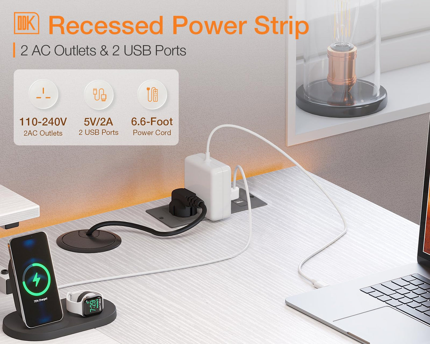 - ODK Corner Desk with Drawers | L Shaped Computer Desk | USB Charging Port -