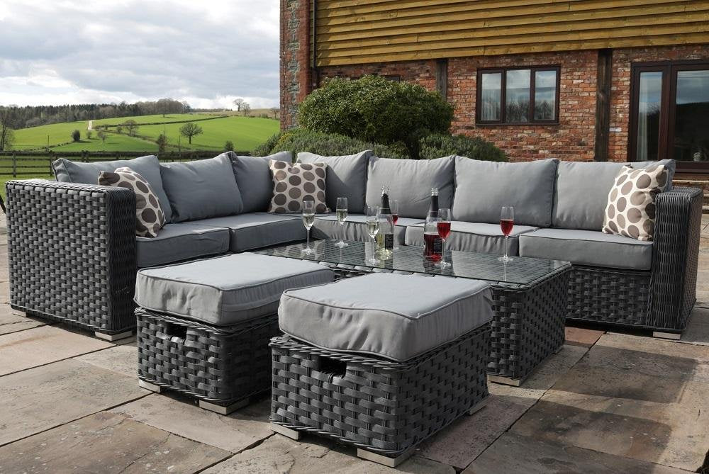 - YAKOE 50020 Papaver Conservatory Modular 9 Seater Rattan Corner Garden Sofa Furniture Set - Grey