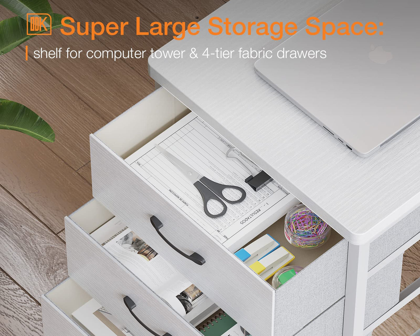 - ODK Corner Desk with Drawers | L Shaped Computer Desk | USB Charging Port -