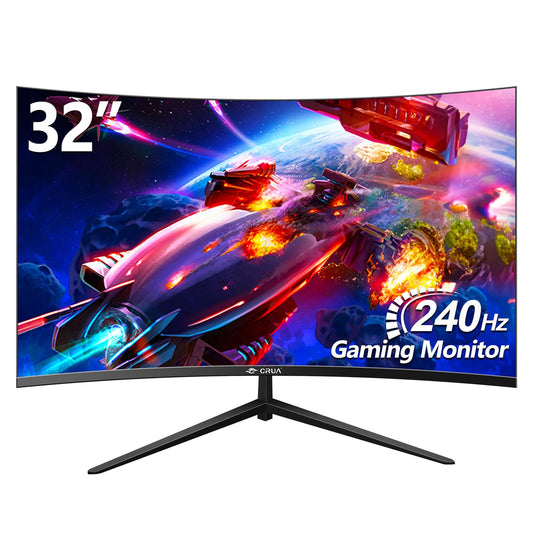 CRUA Gaming Monitor 32 Inch 240Hz, Curved PC Monitor Full HD 1080P 1500R Frameless Computer Monitor with FreeSync and Eye Care Technology, Supports VESA