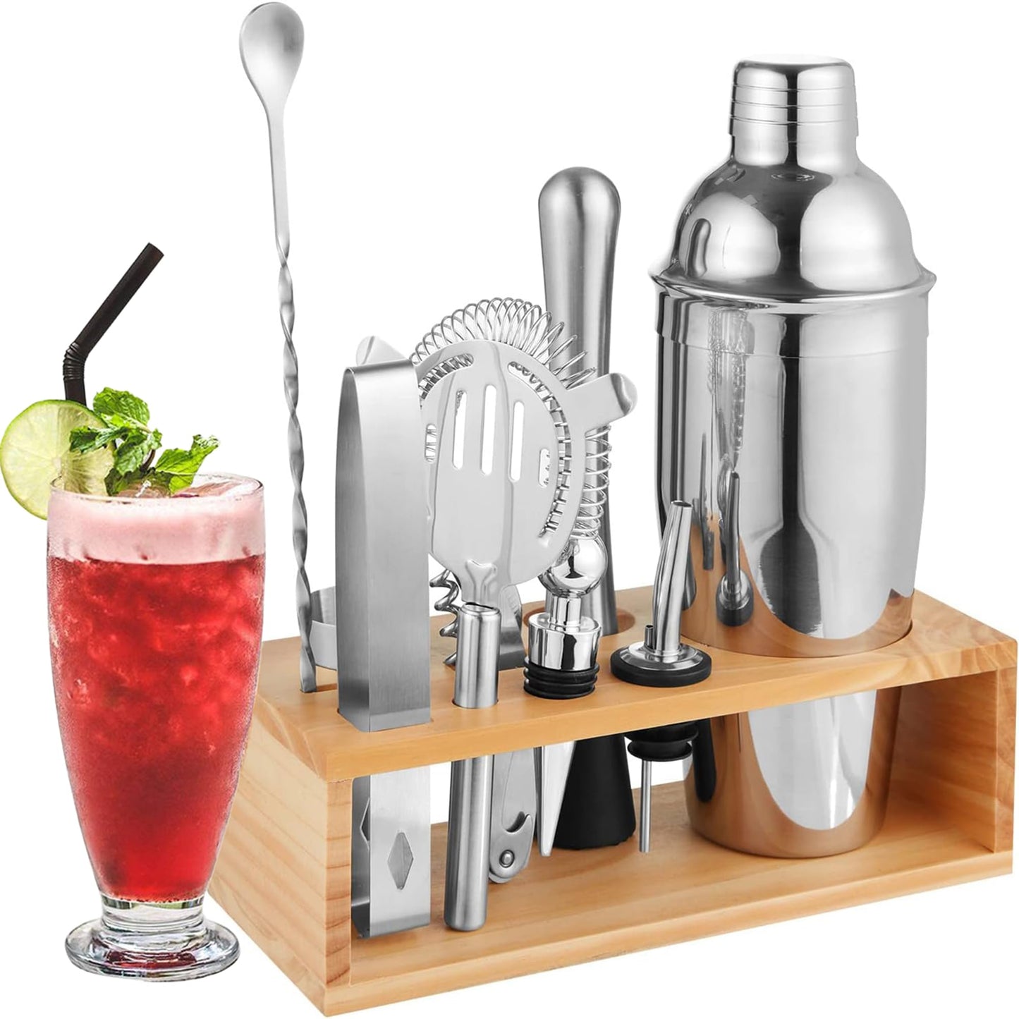 Cocktail Shaker Set, GAWENTINY Cocktail Making Set, Cocktail Shaker Set with Stand, 750ML Stainless Steel Shaker for Cocktail, Cocktail Shaker Gift Set for Home Bar