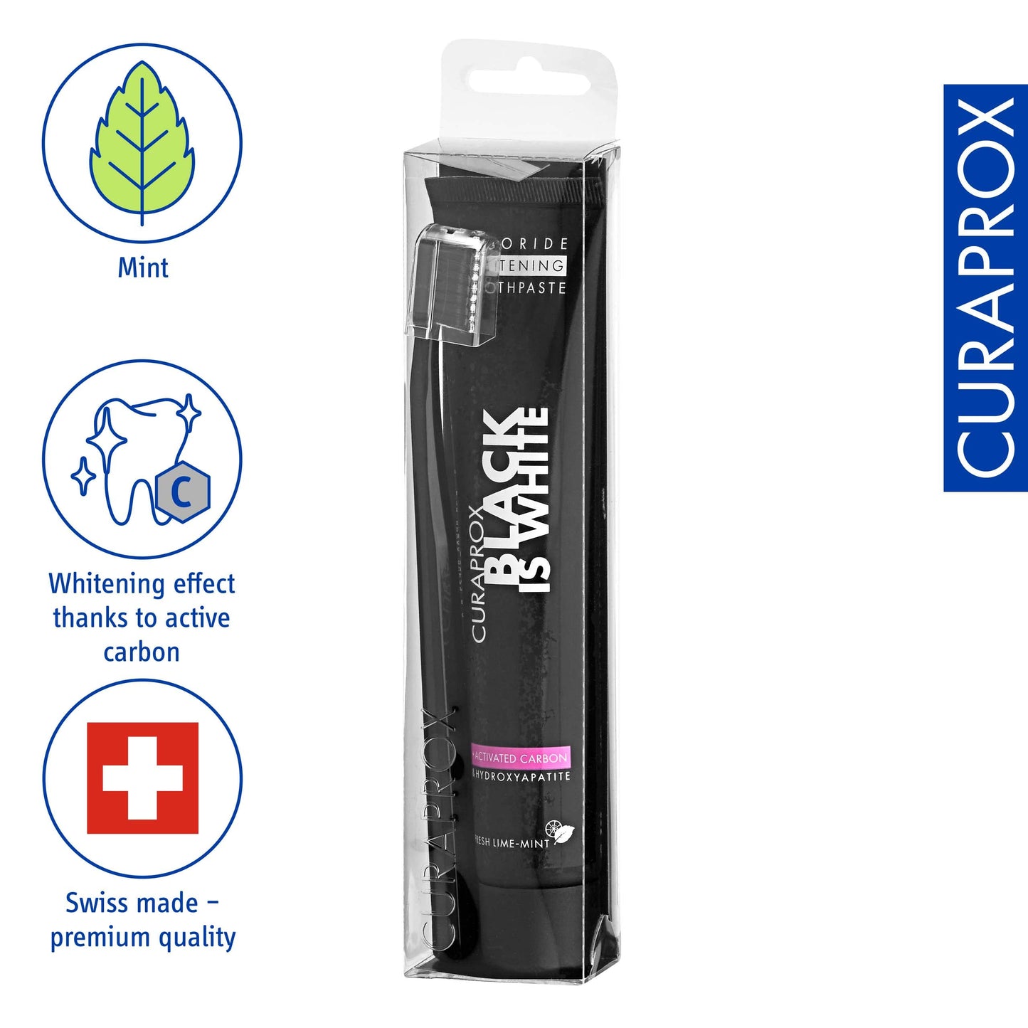 Curaprox Black is White Toothpaste, 60ml + CS 5460 Ultra-Soft Toothbrush - Activated Charcoal Whitening Toothpaste Set, 2 Count (Pack of 1)