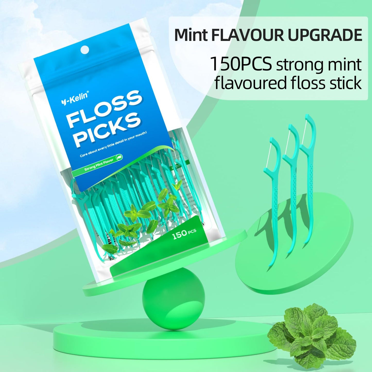 - Y-Kelin Dental Floss-150 Pcs Dental Floss Strong Mint, Teeth Stick,Tooth Picks,Floss Picks,Teeth Cleaning