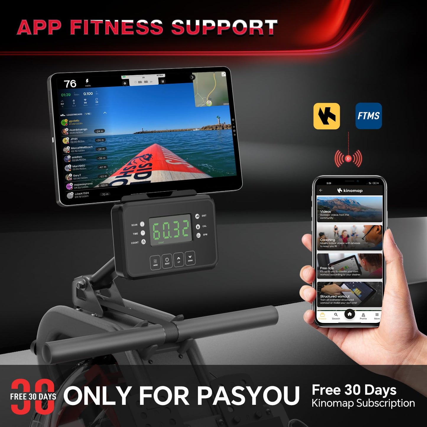 - PASYOU Water Rowing Machines | 50°Incline Enhanced Resistance Rower -