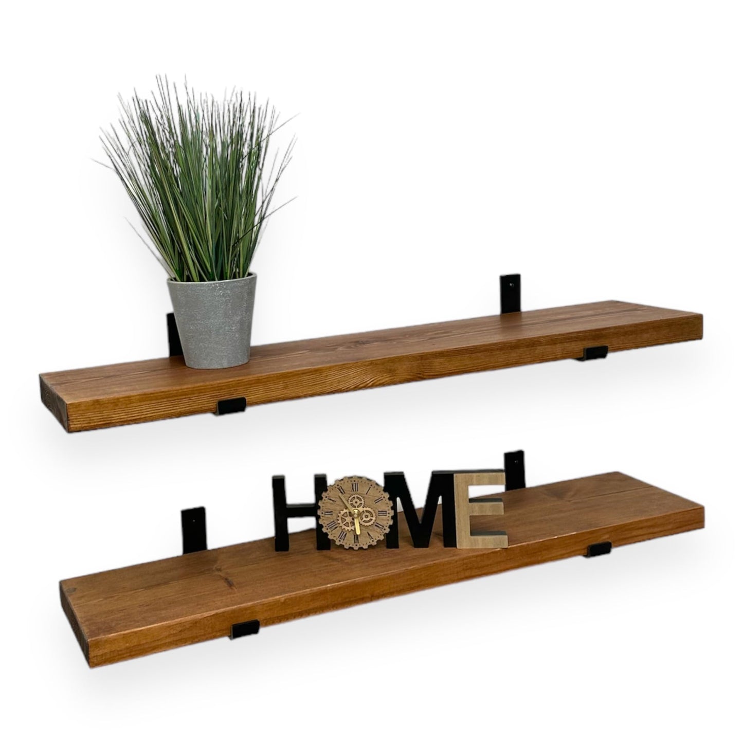 - MKGT Rustic Wooden Shelves | Wall-Mounted Handcrafted Floating Shelves | Set of 2, 50 cm Long -