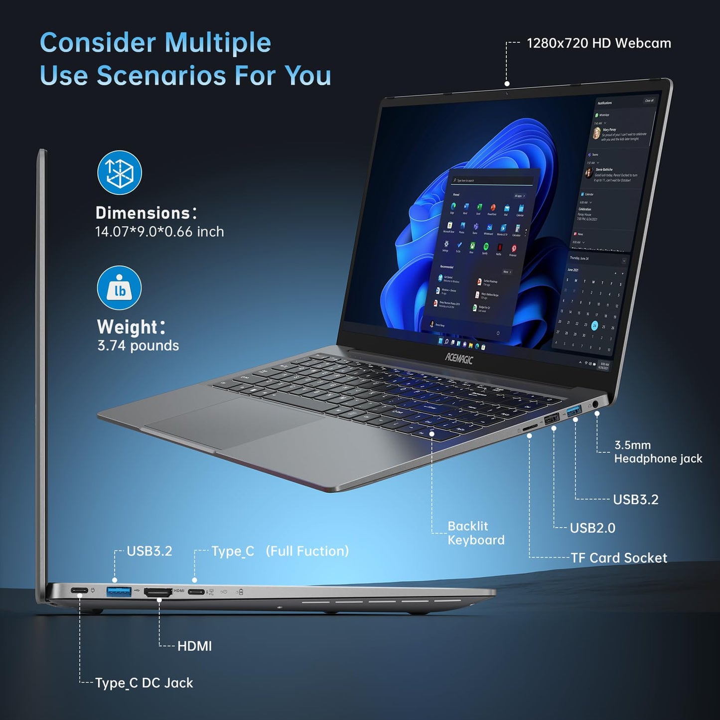 ACEMAGIC Newest Gaming Laptop Computer - 16.1'' FHD Display Laptop with AMD Ryzen 7 5700U Processor(beat i7-1265U), 16GB Ram DDR4x2 512GB SSD Gaming Notebook Computer with Backlit Keyboard, WiFi 6