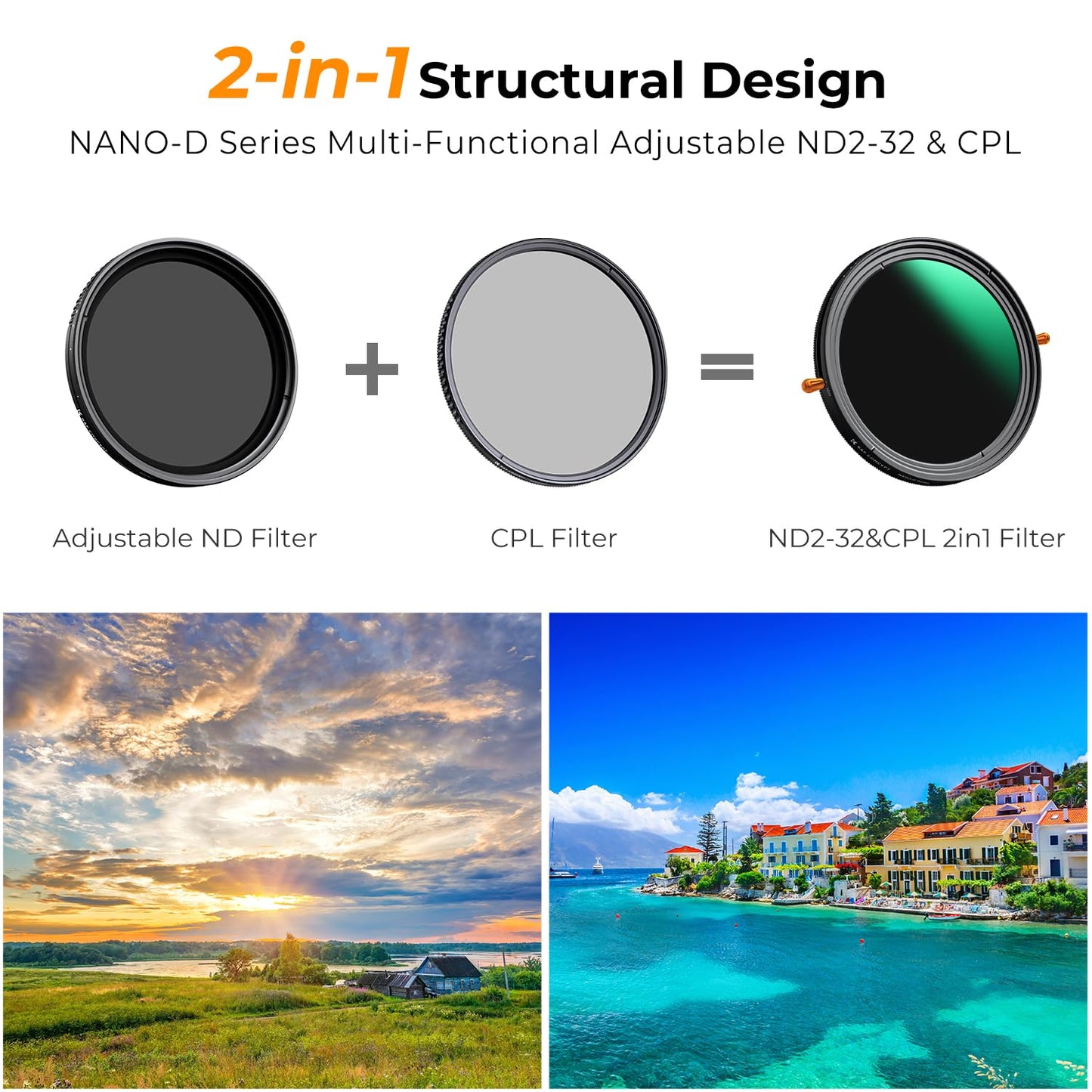 - K&F Concept 52mm Versatile ND2-32 & CPL Filter | Variable ND Polarizing | 24-layer Coating | Waterproof 5 stop ND Polarizer Optical Glass -