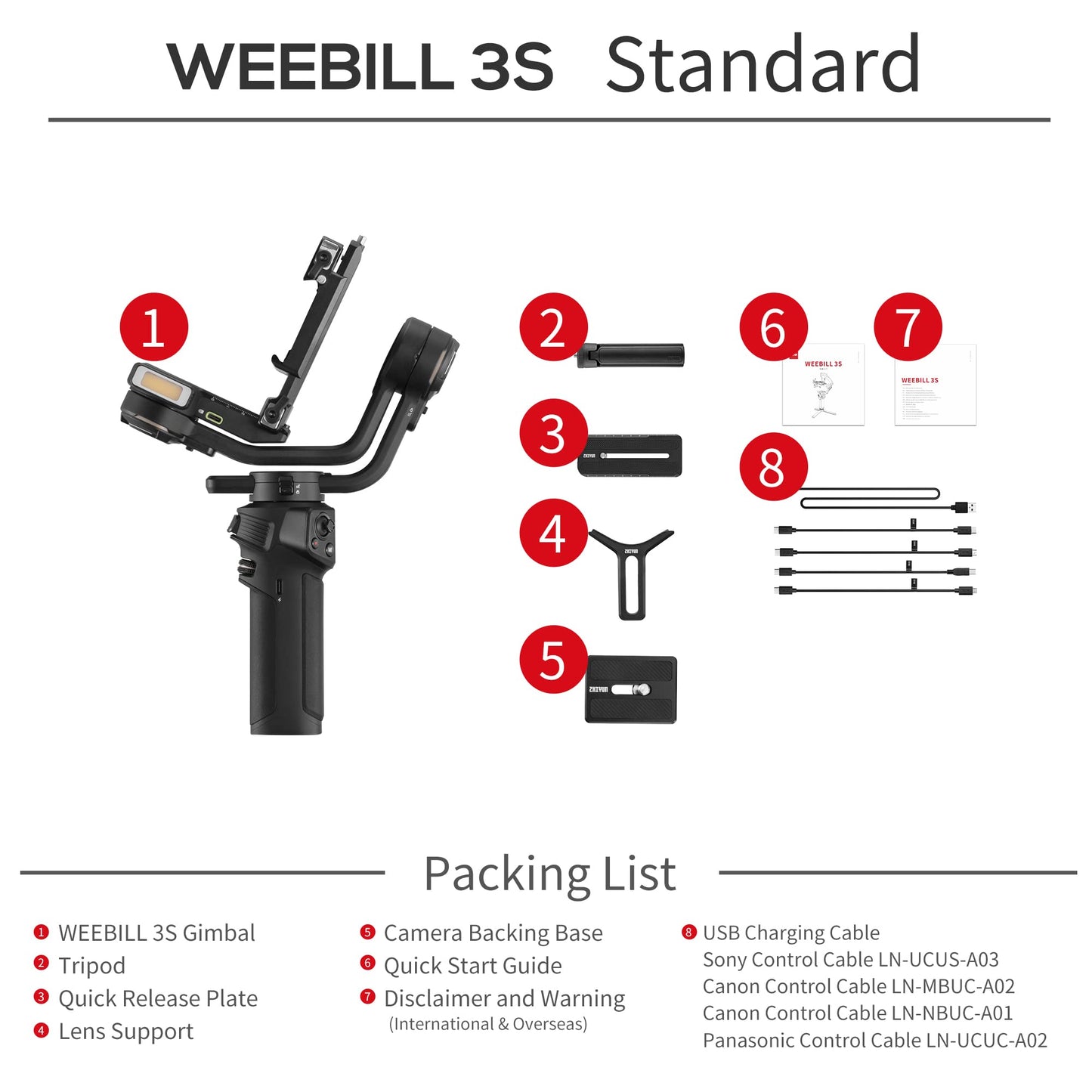 - ZHIYUN Weebill 3S Official 3-Axis Gimbal Stabilizer for Camera, Bluetooth, Native Vertical Shooting, Lightweight DSLR & Mirrorless Stabilizer with fill light for Canon/Sony/Panasonic/Nikon/Fujifilm