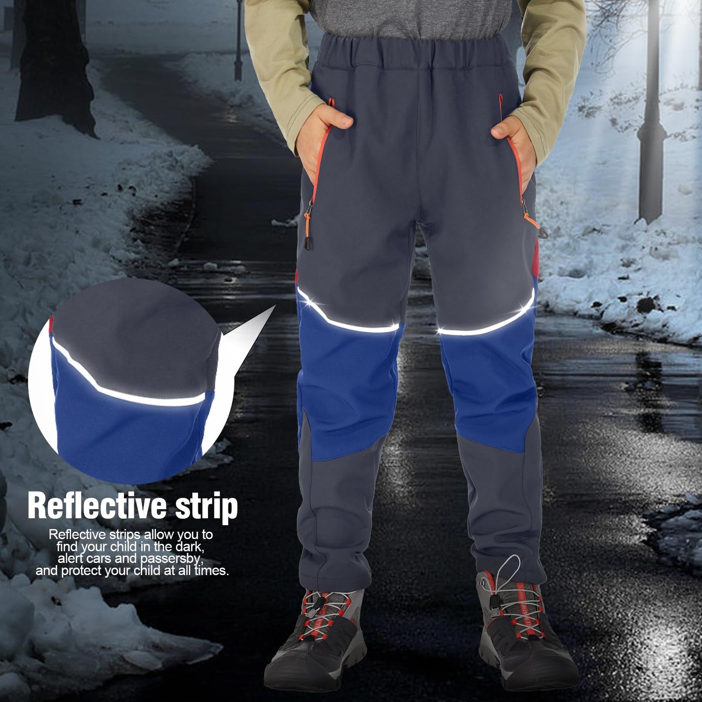 - Waterproof Trousers Kids Fleece Lined Girls Boys Cargo Soft Shell Trousers Insulated