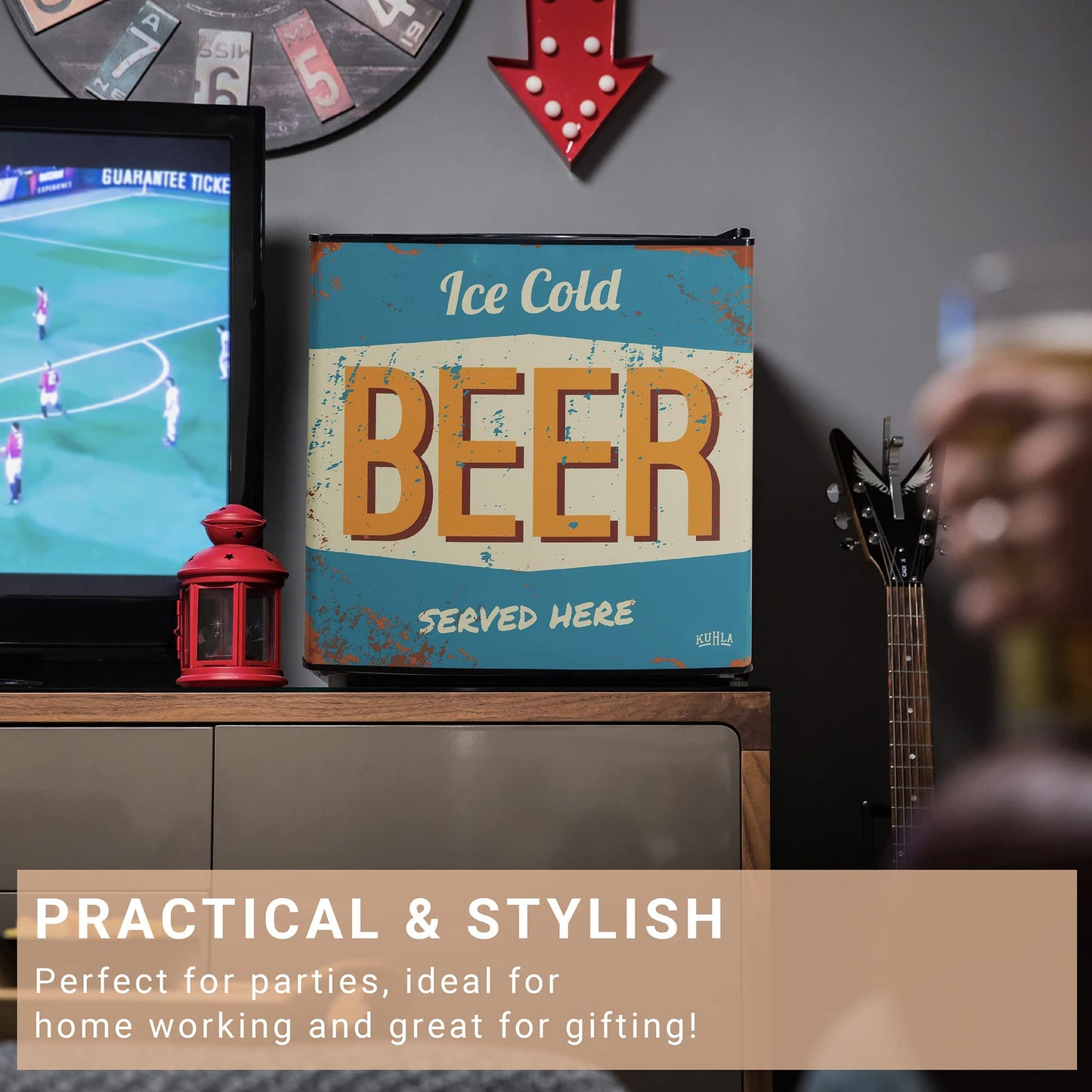 - Kuhla | 45 Litre Mini Fridge With Ice Box | Stylish Design, Inc Adjustable Thermostat, Door Racks and Removable Shelf -