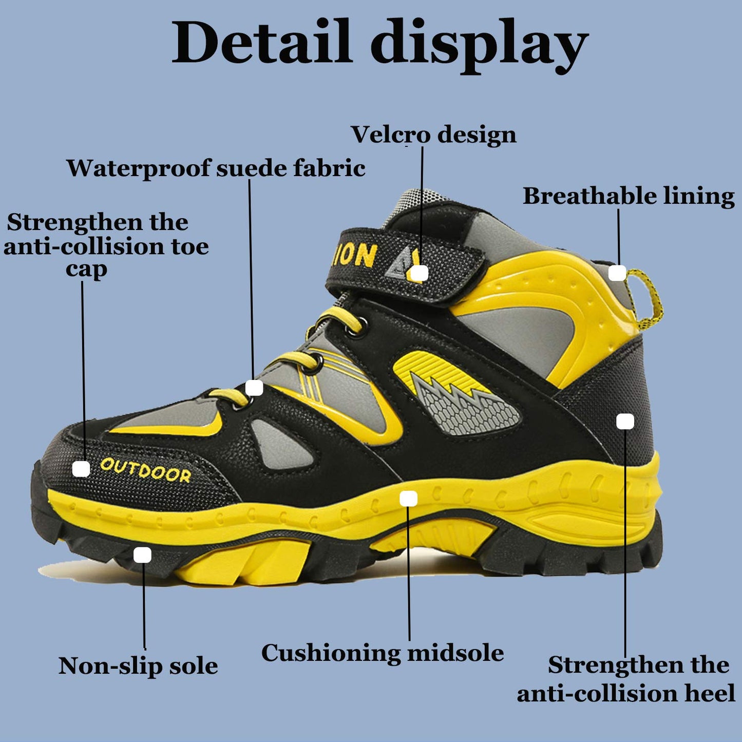 - Unitysow Boys Trekking & Hiking Footwear - Kids Walking Boots - Waterproof Trainers - Yellow,6.5 UK -