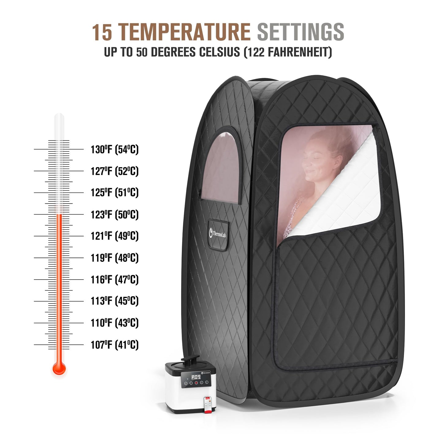 - ThermoLab Portable Sauna | Premium Home Sauna Pod Incl1000w 2.2L Steamer | Chair & RGB LED Light | Indoor Sauna Tent for Recovery & Stress Relief -