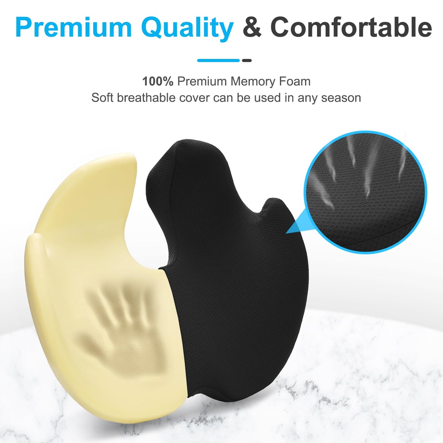 Ajiteogy Seat Cushion,Memory Foam Coccyx Cushion Pressure Relief for Hip, Tailbone, Coccyx, Sciatica,Ergonomic Seat Cushion for Office Chair, Wheelchair, Car Seat