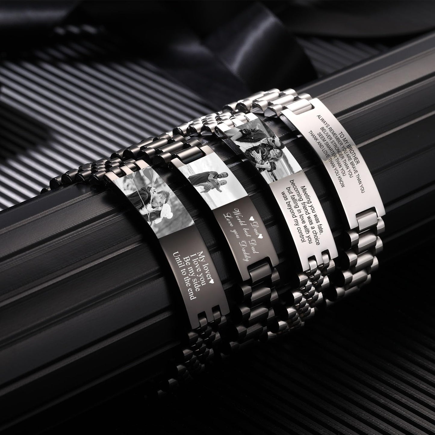 - INBLUE Personalized Bracelet For Dad - Engraved Names -