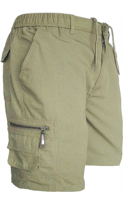 - JUST LOOK Mens Cargo Shorts | Combat Multi Pocket Elasticated Waist -
