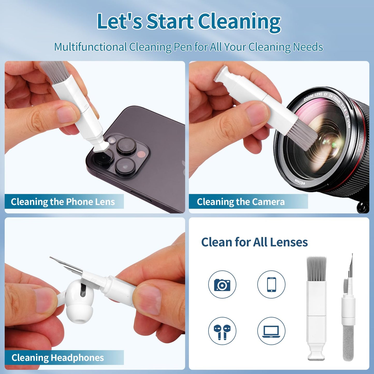 CleaniKu Keyboard Cleaner Laptop Cleaning Kit - Computer Tech Cleaning Brush, Electronic Screen Cleaner with Multi-Function Cleaning Pen for MacBook, Tablet, iPhone, Earbuds, Camera, Car Screen