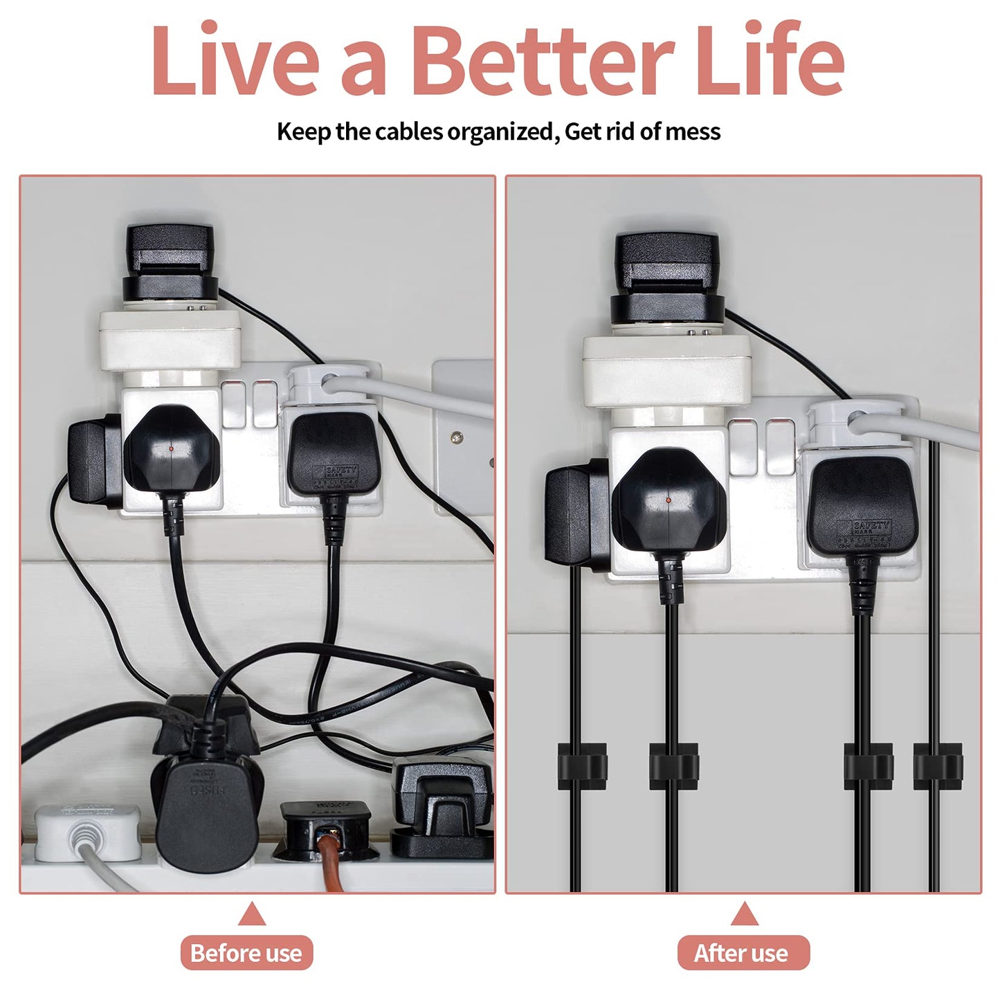 60 Pcs Self Adhesive Cable Management Clips, Cable Management Wire Organizer Clips Cord Holder for Tv Pc Laptop Ethernet Cable Desktop Home Office - Two Size(Small, Large)