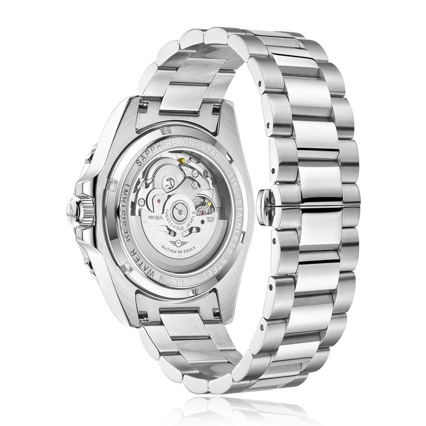 - Nation of Souls Silver and Orange Ocean Explorer | Men's Automatic Analogue Watch -