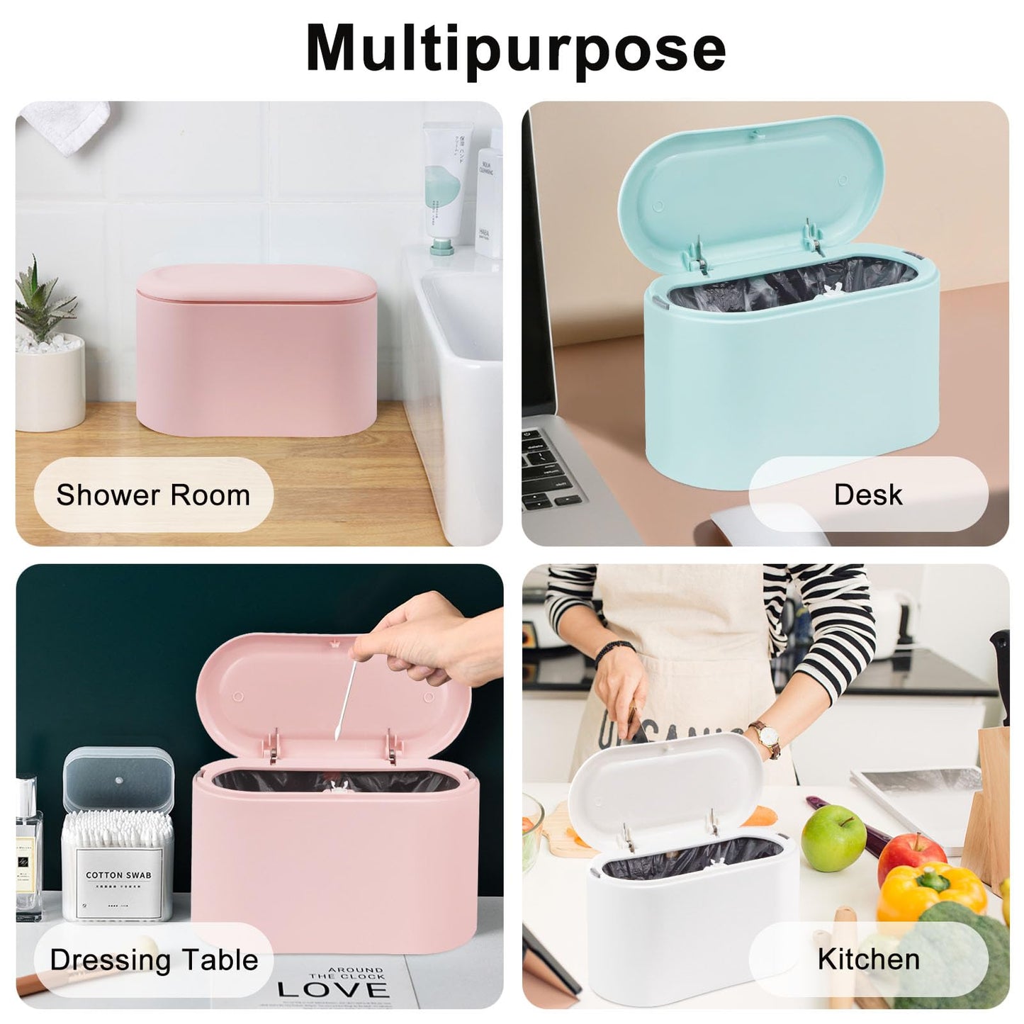 - SHAIDOJIO Desk Bin with Lid | Mini Bin with 90PCS Trash Bags -